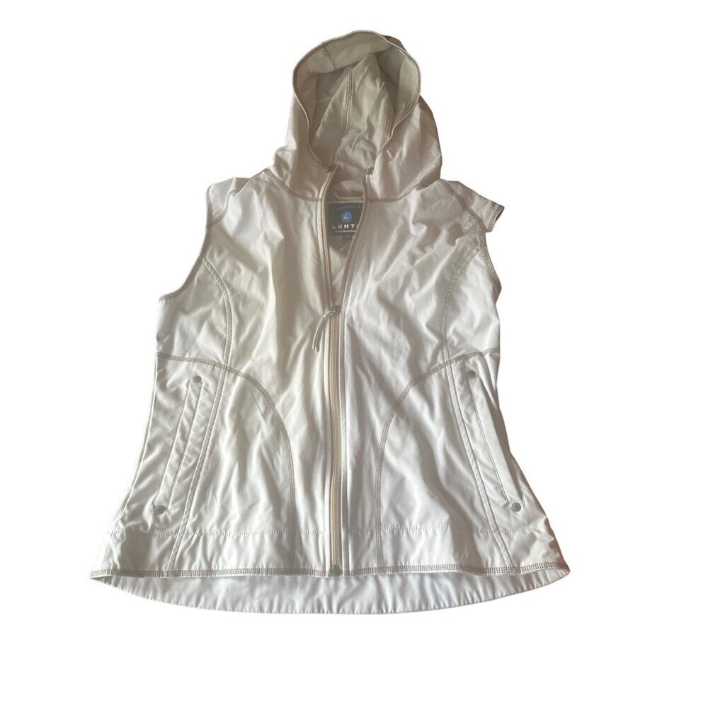 Luhta Beige hooded‎ Vest Zip Front Pockets Size 42 (Large)